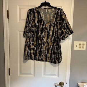 Zara Black & Cream Tie-Dye V-Neck Short Sleeve Tunic